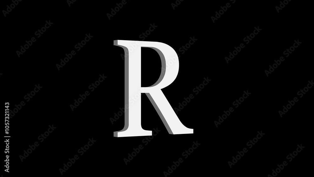3d R letter logo loopable white color black background 3d R letter logo loopable white color black background