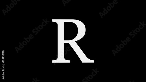 3d R letter logo loopable rotated white color black background