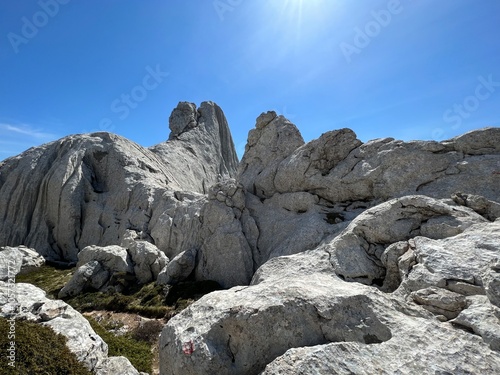 Rocky ridge of Tulove grede or karst mountain peak of Tulovice - Velebit Nature Park, Croatia (Stjenoviti greben Tulove grede ili krški planinski vrh Tulovice - Park prirode Velebit, Hrvatska)