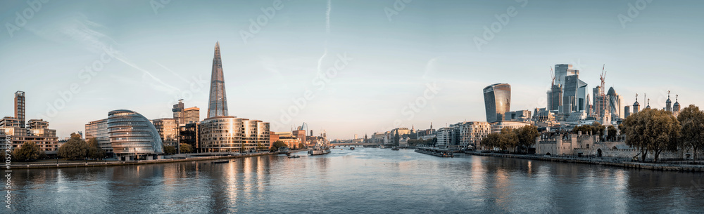 the skyline of london during sunrise