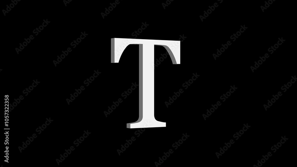 3d T letter logo loopable white color black background 3d T letter logo loopable white color black background
