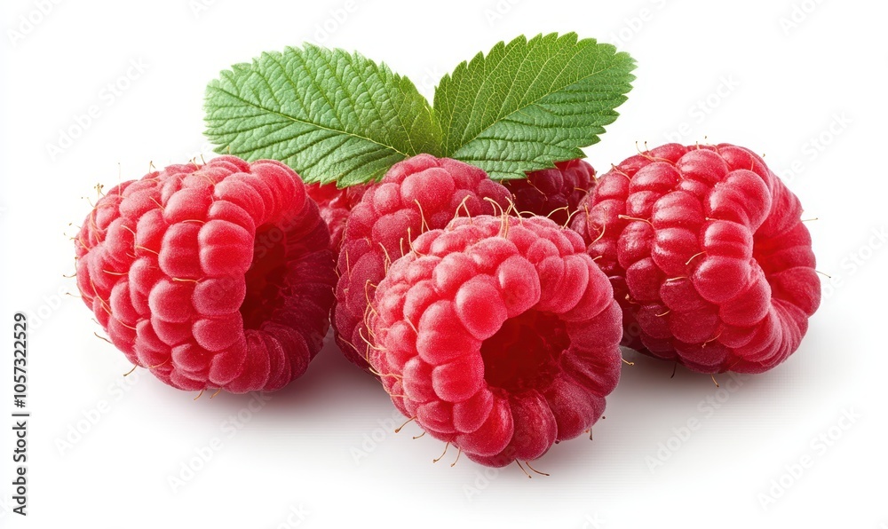 Raspberry with leaves isolated on white background Raspberry with leaves isolated on white background