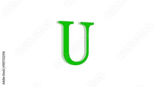 3d U letter logo loopable green color white background