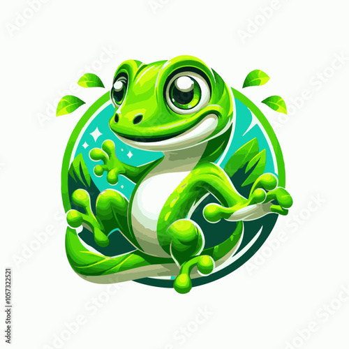 Energetic Green Gecko mascot logo