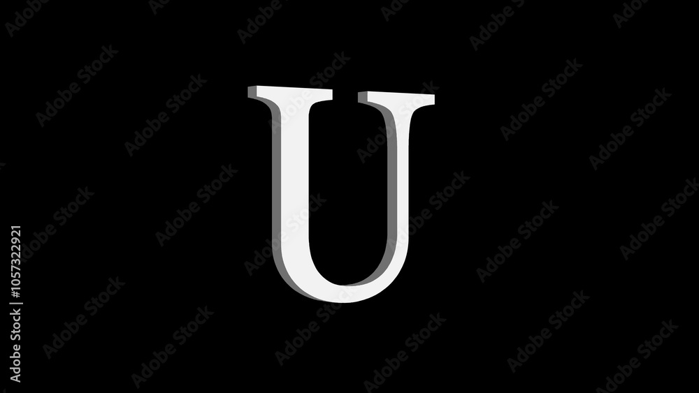 3d U letter logo loopable white color black background