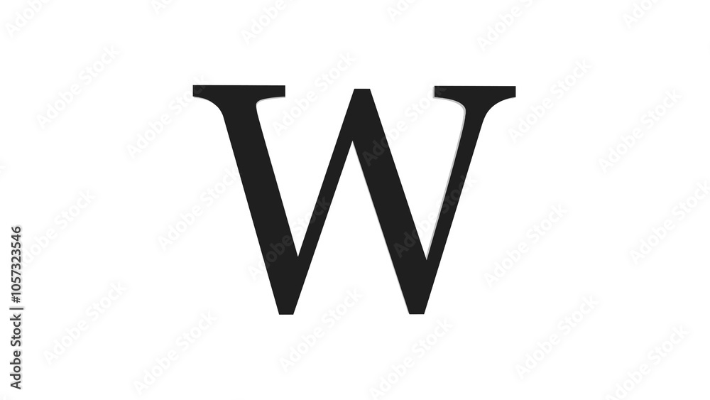 3d W letter logo loopable black color white background 3d W letter logo loopable black color white background
