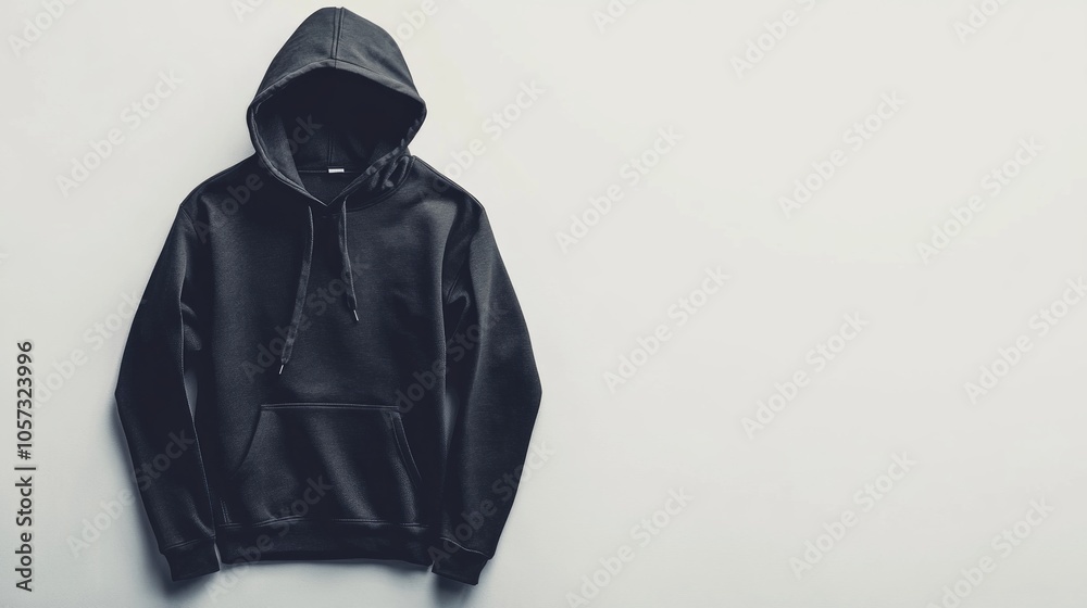 Classic black hoodie sweatshirt isolated on a white background, men fit with hood and long sleeves, prepared for easy design customization Classic black hoodie sweatshirt isolated on a white background, men fit with hood and long sleeves, prepared for easy design customization
