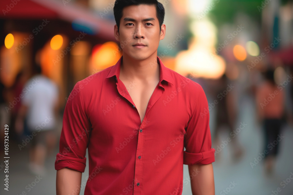 Man wears red to emphasize importance of AIDS Day. Man wears red to emphasize importance of AIDS Day.