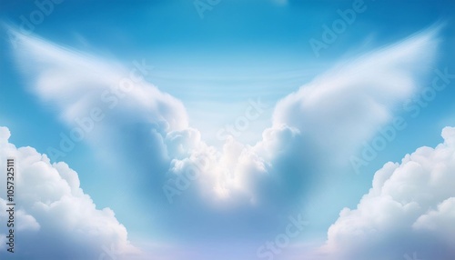 White wings of light - wings shape cloud providing a blue white calming blue background abstract