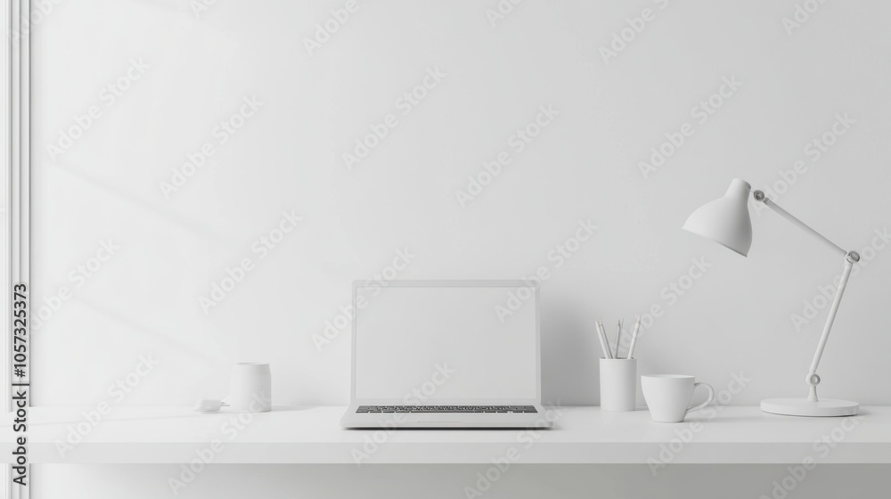 A minimalist and organized workspace with a laptop, A minimalist and organized workspace with a laptop,