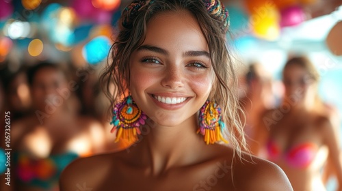 Wallpaper Mural Smiling woman with colorful earrings Torontodigital.ca