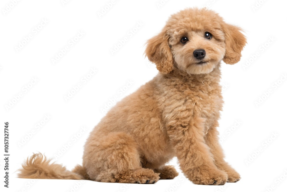 Cute Poodle Puppy Sitting on White Background Cute Poodle Puppy Sitting on White Background