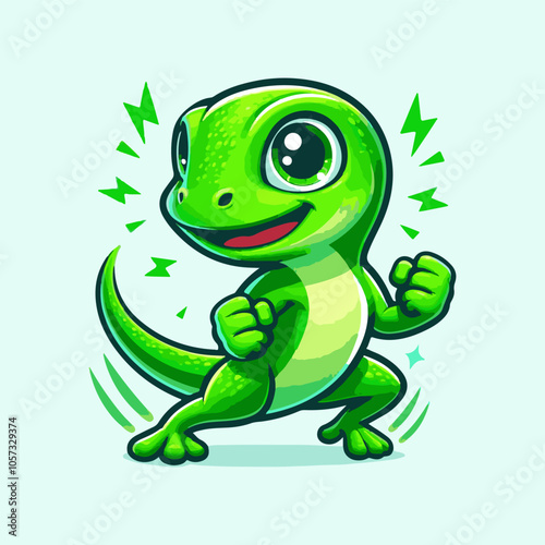 Energetic Green Gecko mascot logo. powerful Gecko vector illustration
