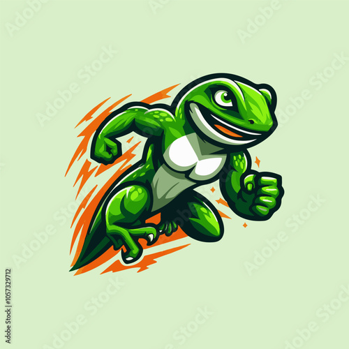 Energetic Green Gecko mascot logo. powerful Gecko vector illustration