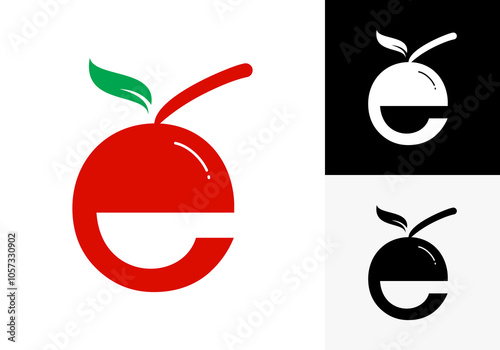 Letter e logo with citrus fruit shape combination in flat design.