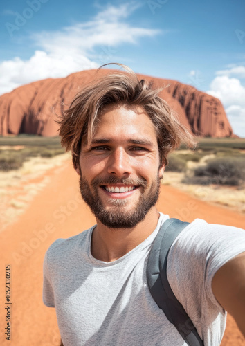 A man with a beard and a backpack is smiling for the camera