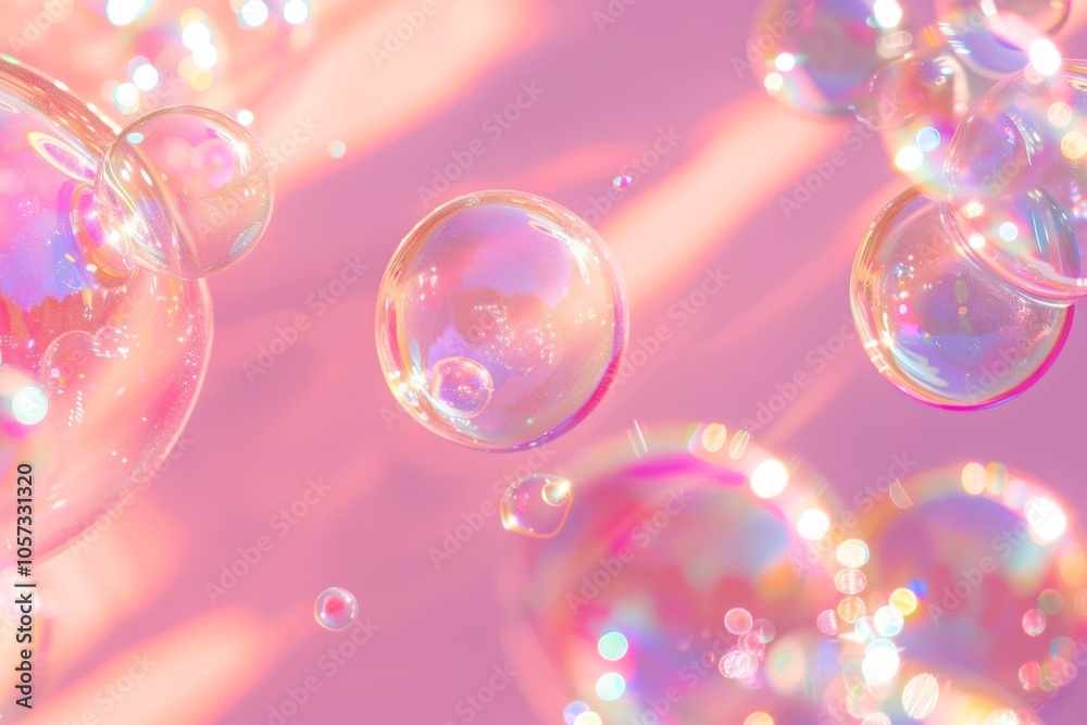 Pink soap bubbles floating in the air. Natural freshness summer holiday background. Neural network ai generated art Pink soap bubbles floating in the air. Natural freshness summer holiday background. Neural network ai generated art