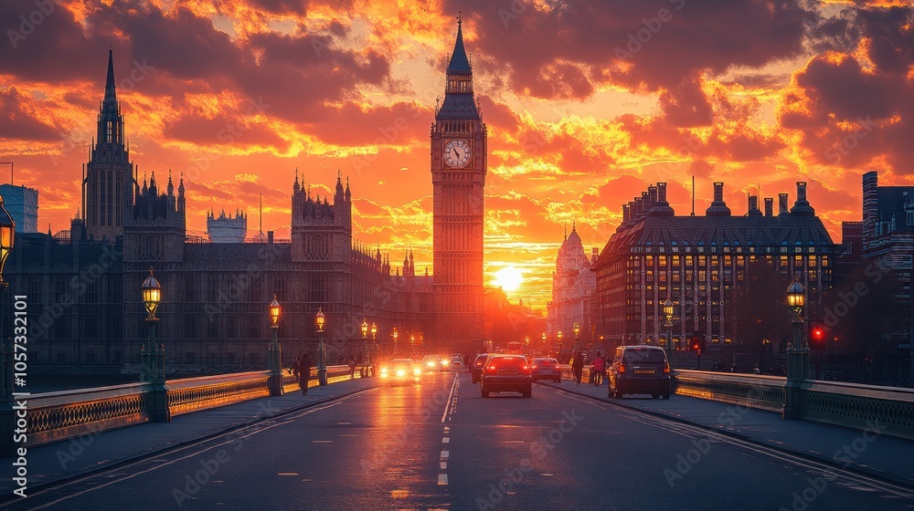 Sunset view of Big Ben and the Houses of Parliament in London. Sunset view of Big Ben and the Houses of Parliament in London.