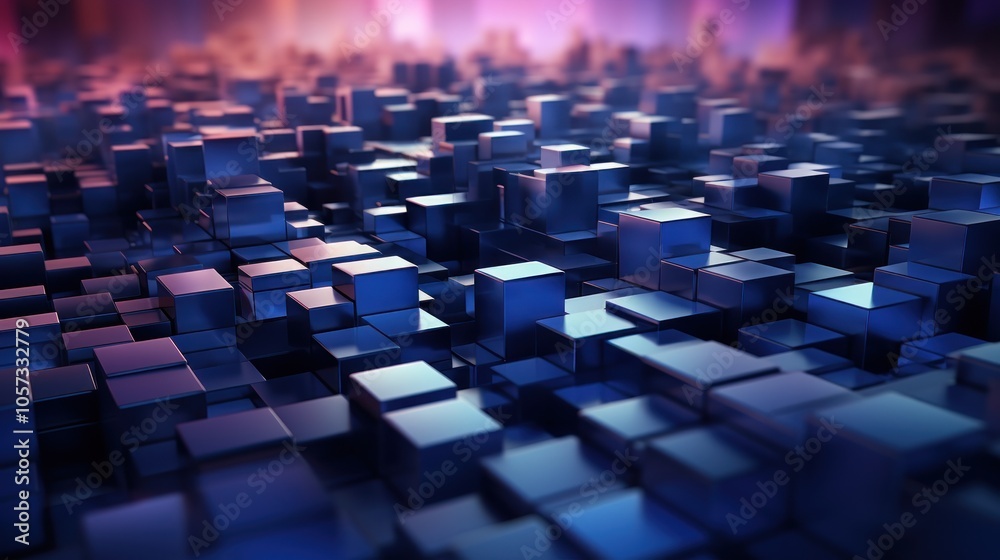A visually striking arrangement of glossy, reflective cubes in a gradient background. A visually striking arrangement of glossy, reflective cubes in a gradient background.