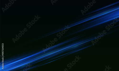 Blue laser beams isolated on black background. Abstract light effect. Blue lens flash. Horizontal rays glowing in the dark. Speed ​​vector illustration. road.