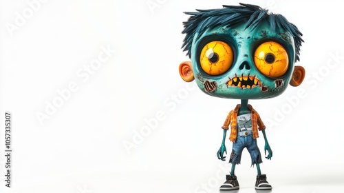 Wallpaper Mural Cartoon zombie boy with big eyes and a playful grin, dressed in ragged clothes, featuring a bright and colorful design, isolated on a clean white background. Torontodigital.ca