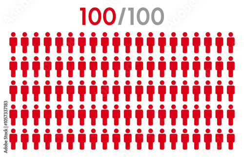 100 percent people icon graphic vector.Population demography concept with man icons.People infographic percentage chart.