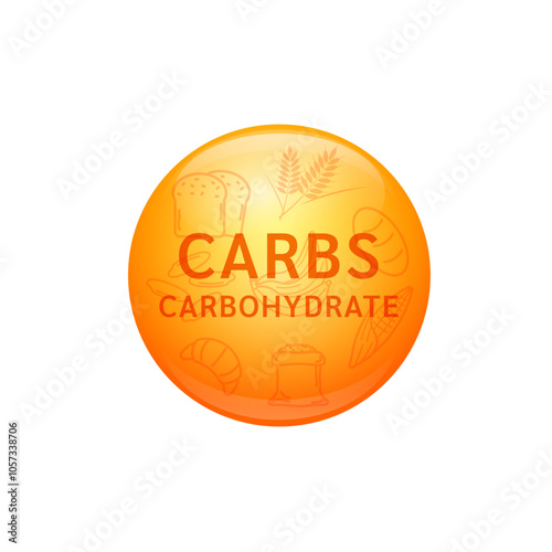 Carbohydrate or Carbs orange from flour, sugar and dietary fiber. It is the body main source of energy. For nutrition products food supplements health. Nutrients essential for intestine. Vector.