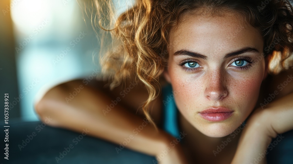 A woman with curly hair and an intense gaze is depicted in this portrait, artistically lit to enhance her striking features and convey palpable emotions and depth. A woman with curly hair and an intense gaze is depicted in this portrait, artistically lit to enhance her striking features and convey palpable emotions and depth.
