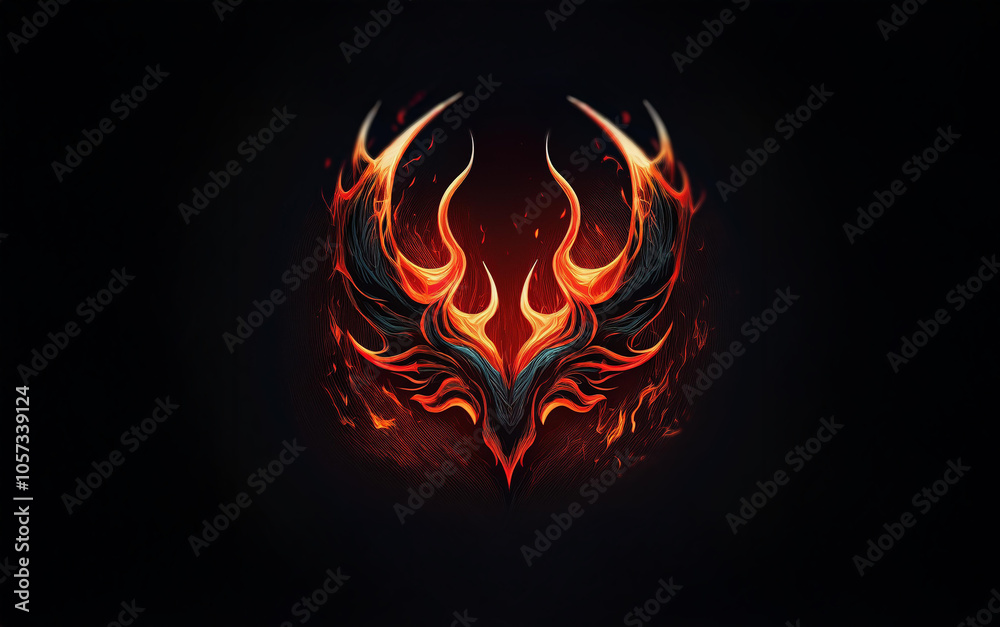 A fiery, abstract symbol with a V-shaped core, surrounded by flames, on a dark background. A fiery, abstract symbol with a V-shaped core, surrounded by flames, on a dark background.