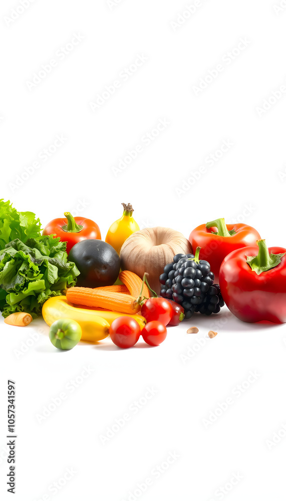 Healthy diet and sport concept with fruits and vegetables isolated with white highlights, png Healthy diet and sport concept with fruits and vegetables isolated with white highlights, png