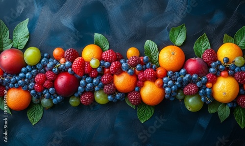 Colorful fruits and berries meticulously placed to form a double helix, symbolizing the DNA structure, representing the innovative field of nutrigenomics photo