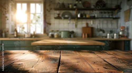 Wallpaper Mural Blurred image of aged brown desk in kitchen Torontodigital.ca