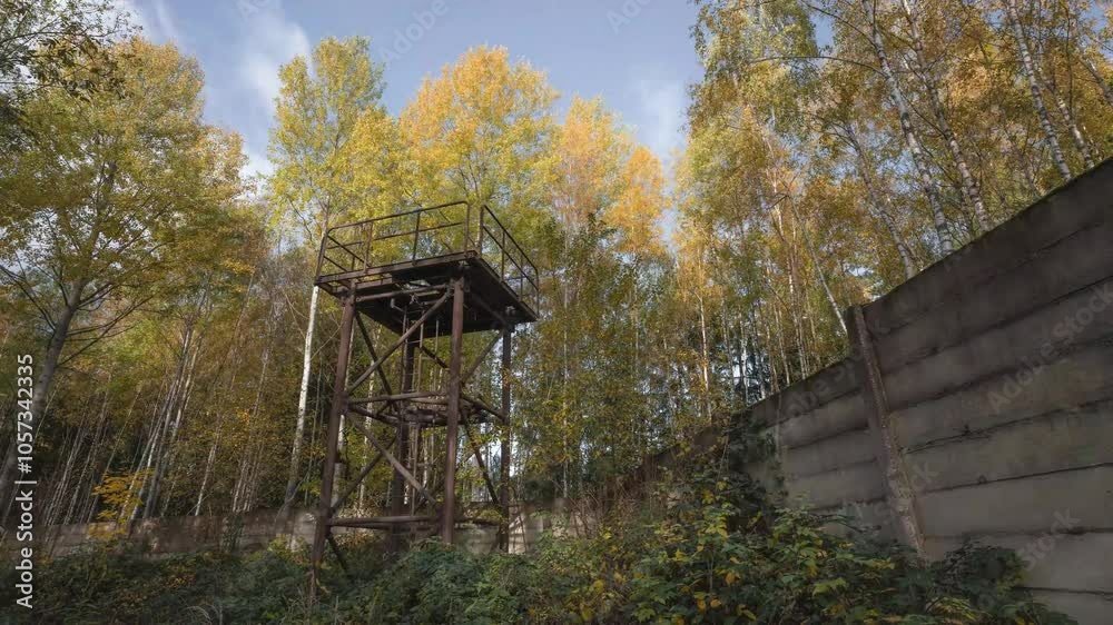 Timelapse of a watchtower in an abandoned soviet military base in autumn. Timelapse of a watchtower in an abandoned soviet military base in autumn.