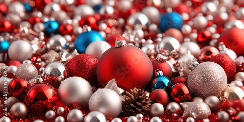 Christmas Ornaments and Decorations on a Festive Background