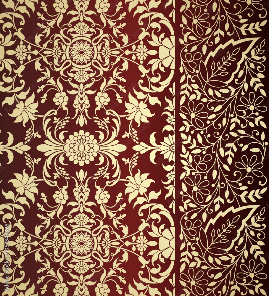 wedding card design, traditional paisley floral pattern , royal India	