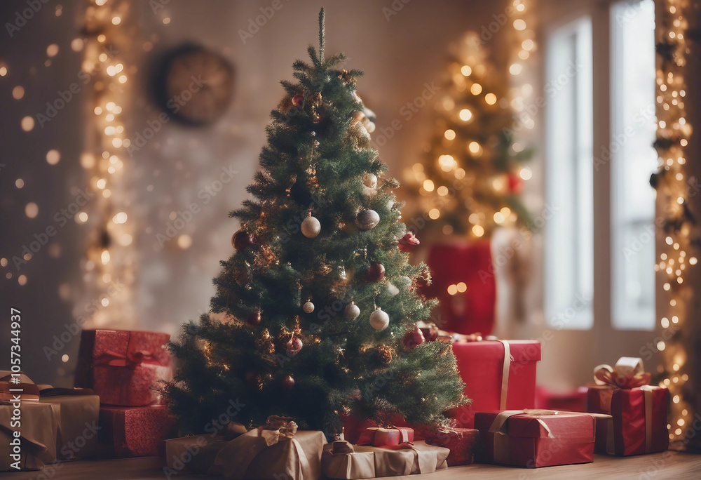 Festive Christmas tree with gifts Festive Christmas tree with gifts
