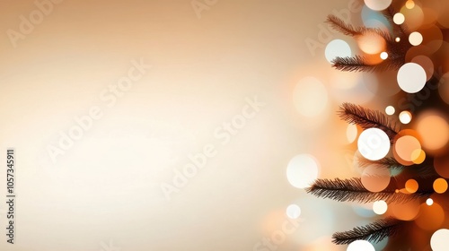 A festive branch adorned with bright bokeh lights creates a dreamy holiday backdrop, capturing the essence of warmth and celebration with a cozy glow.