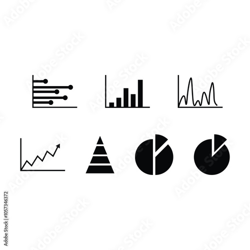 Set of business graph and charts icons. Business data charts. Colorful graphs, diagrams, schemes, infographic, analytic report. Statistics, data, growth, falling and pie chart icons set.