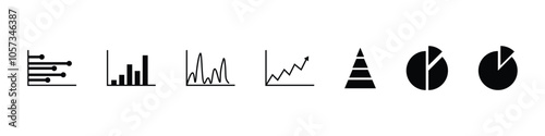 Set of business graph and charts icons. Business data charts. Colorful graphs, diagrams, schemes, infographic, analytic report. Statistics, data, growth, falling and pie chart icons set.