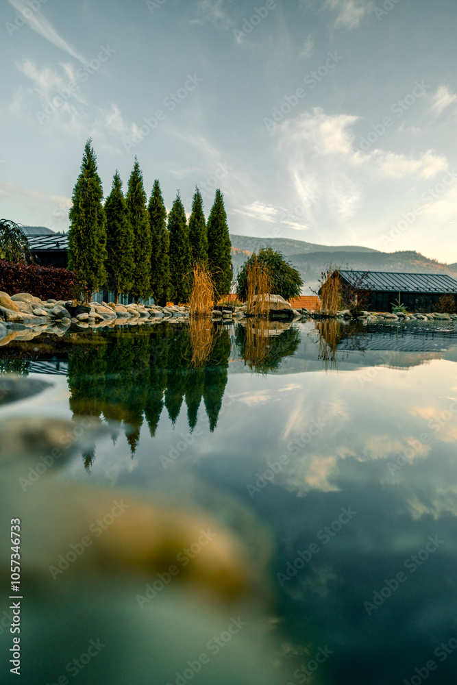 Autumn in the mountains.Wooden houses in the autumn mountains.The most picturesque place in the mountains.Autumn landscape of houses in the mountains.Autumn concept Autumn in the mountains.Wooden houses in the autumn mountains.The most picturesque place in the mountains.Autumn landscape of houses in the mountains.Autumn concept