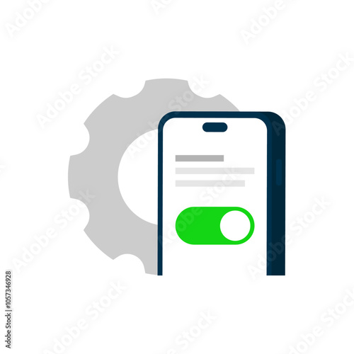 illustration a smartphone, gear, and toggle button, symbolizing app permission settings or activation of app permissions. for depicting mobile app permission, privacy settings, and user access control