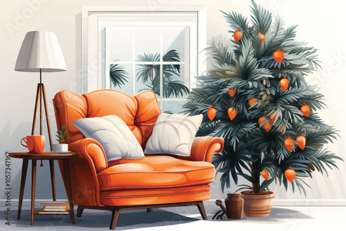 Contemporary living room with christmas tree ,gift and modern sofa - 3d rendering