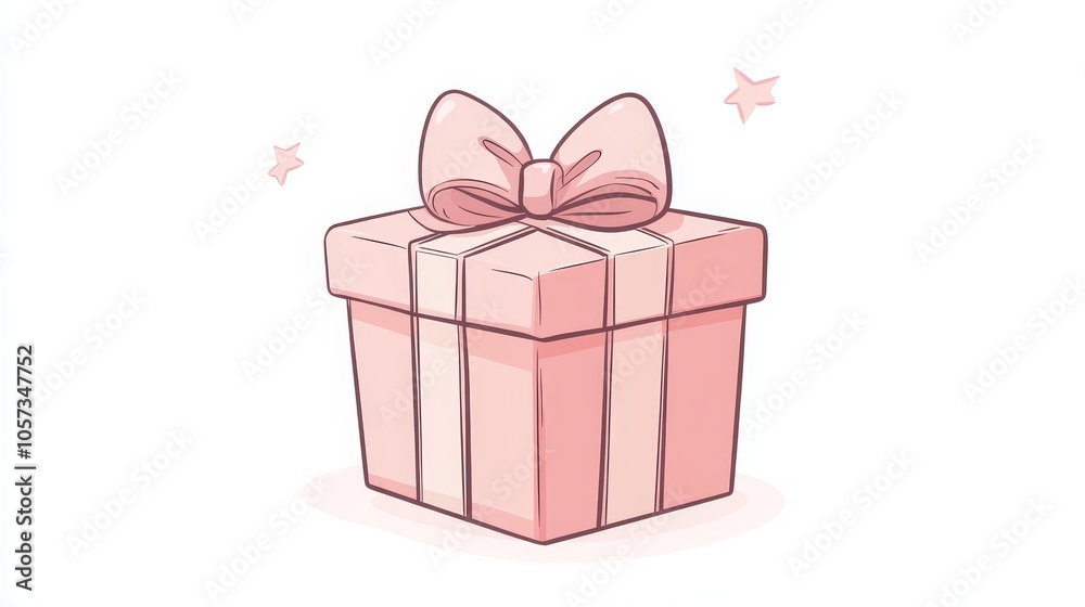 Obraz premium A charming pastel pink gift box is adorned with a ribbon bow, surrounded by sparkling stars, evoking a sense of celebration, surprise, and festive joy in art.
