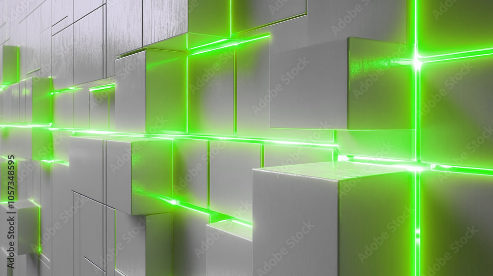Illuminated Geometric Shapes Create a Mesmerizing Green Glow in a Modern Architectural Design Illuminated Geometric Shapes Create a Mesmerizing Green Glow in a Modern Architectural Design