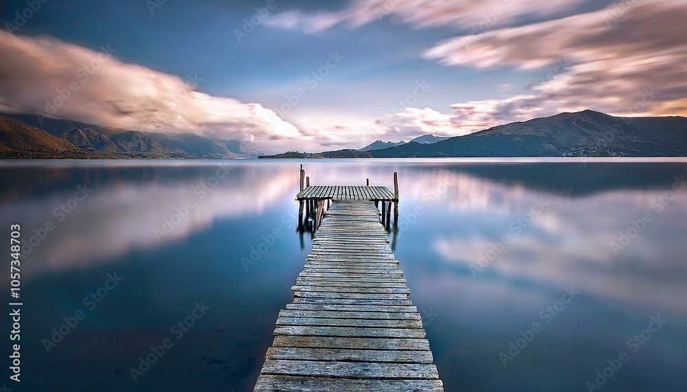 Fototapeta premium pequeño viejo embarcardadero, en medio de un lago tranquilo