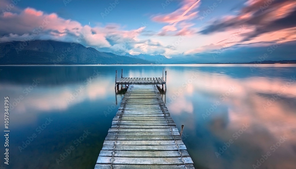 Obraz premium pequeño viejo embarcardadero, en medio de un lago tranquilo