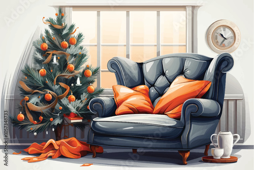 Contemporary living room with christmas tree ,gift and modern sofa - 3d rendering