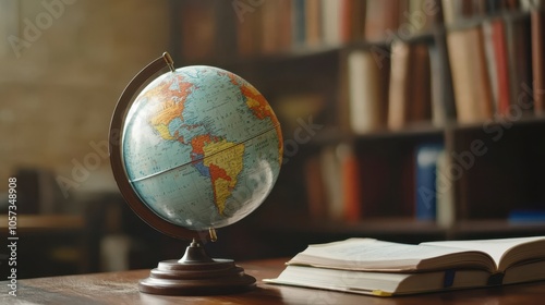 Education and study symbolized by globe and books promoting global knowledge back-to-school concept in international business