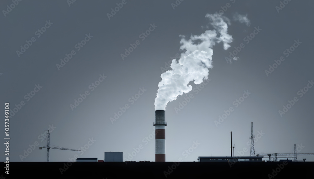 Grey smoking industrial chimney isolated with white highlights, png Grey smoking industrial chimney isolated with white highlights, png