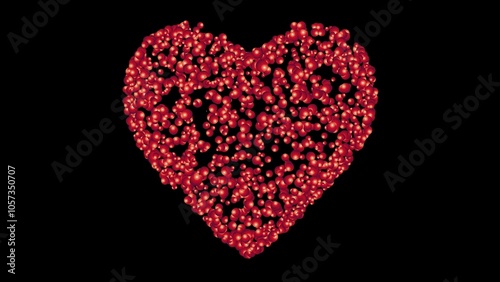 Heart shape with red spheres on plain black background